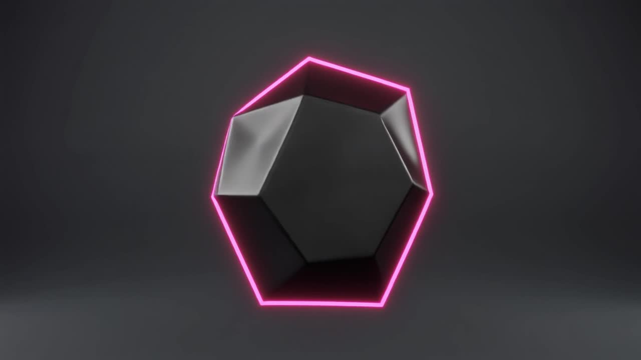Rotating Black Geometric Shape with Pink Neon Outline