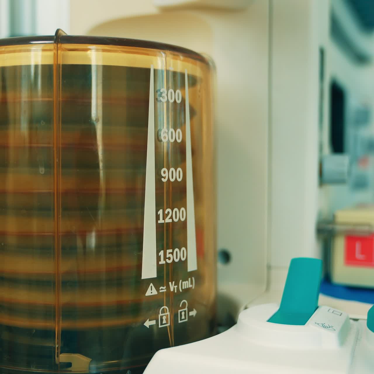 Pump working in the apparatus of artificial lung. Close up. Advanced equipment in modern surgery theatre