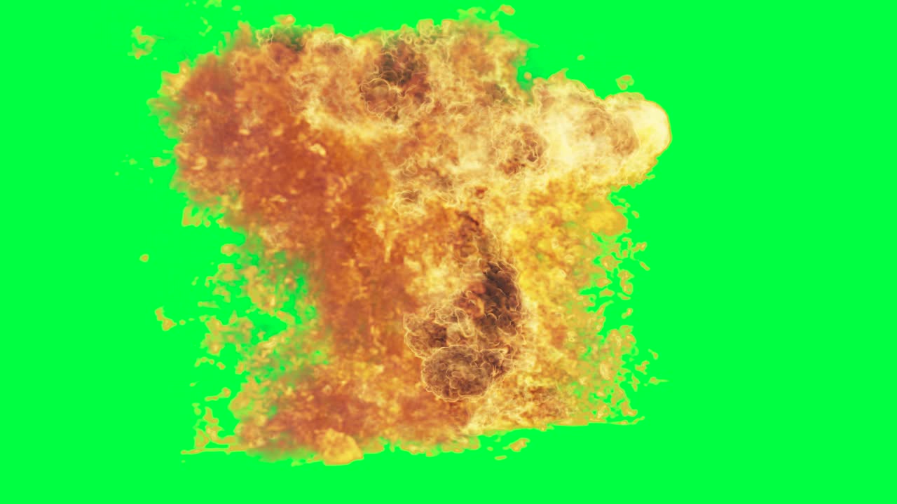 gran explosión de fuego en pantalla verde