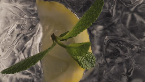 pincers put mint lemon water glass closeup. summer refreshing beverages concept