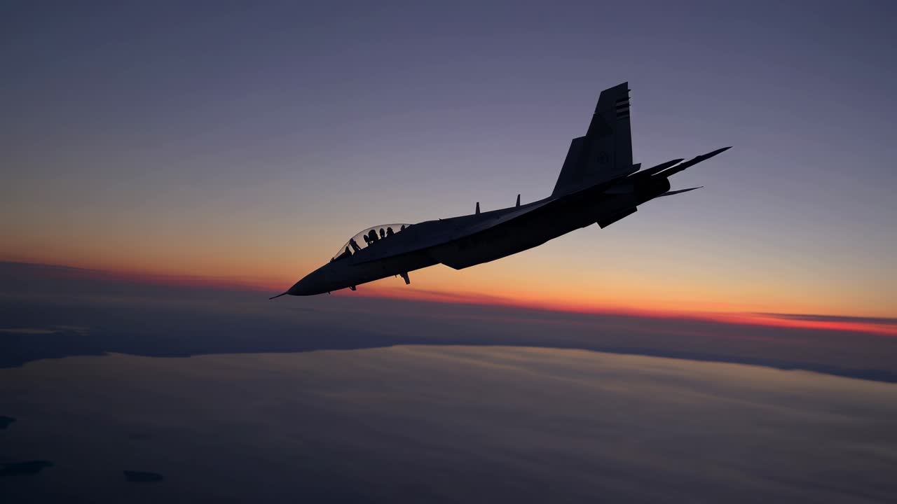 Military Jet in Flight at Sunrise/Sunset