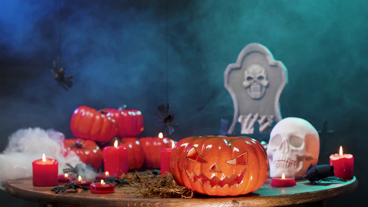 Halloween Decoration with Pumpkins and Candles