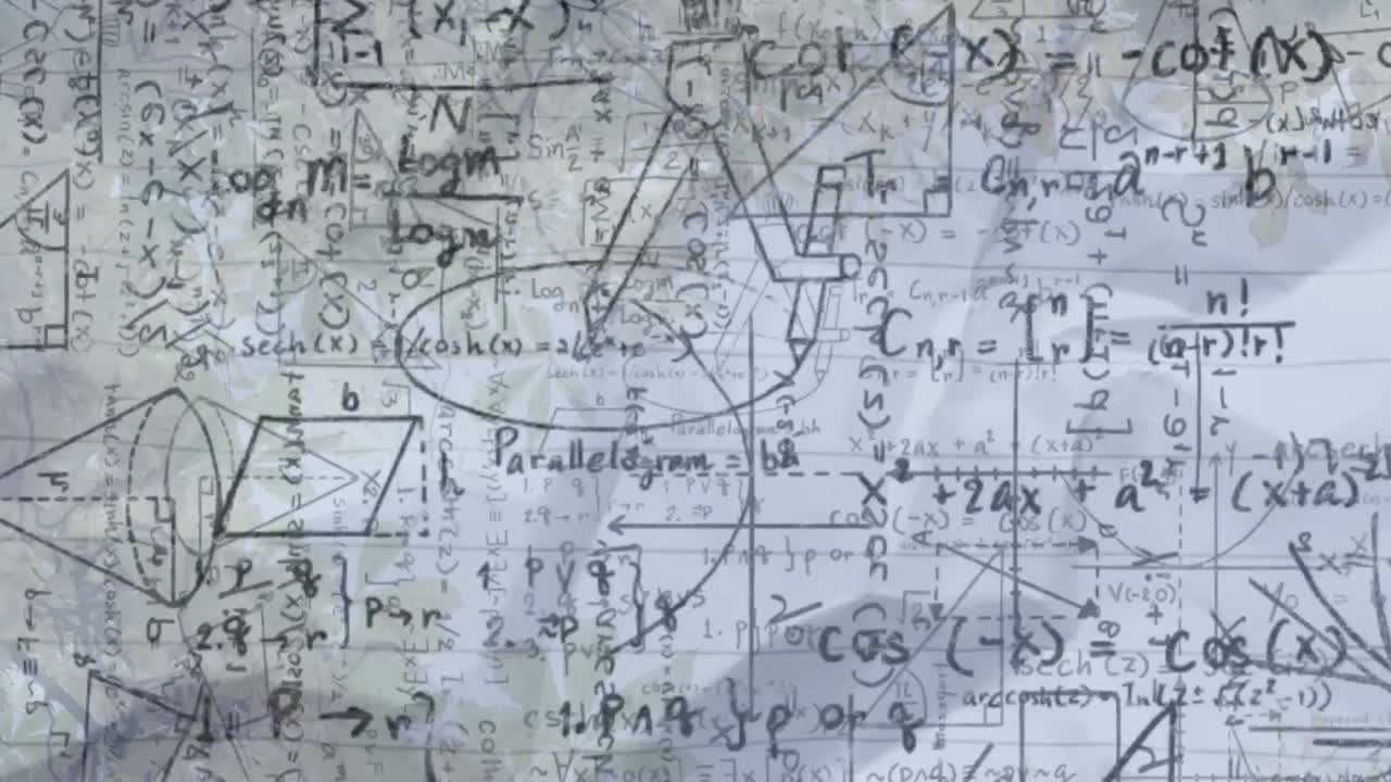 animación de ecuaciones matemáticas y procesamiento de datos sobre un fondo blanco