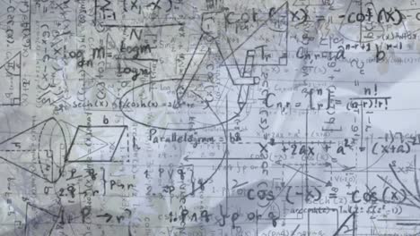 animation of mathematical equations and data processing over white background