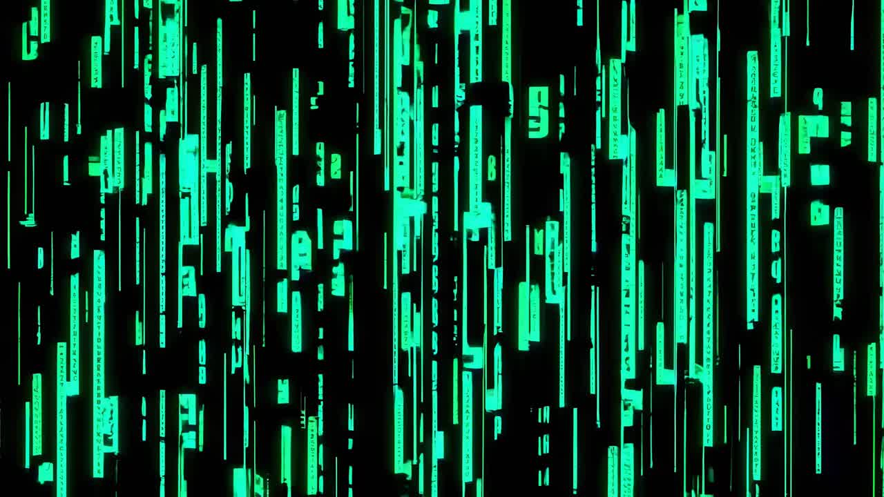 Abstract Digital Art with Green Neon Code