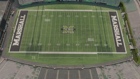 aerial video marshall university football field joan c. edwards stadium in and down.
