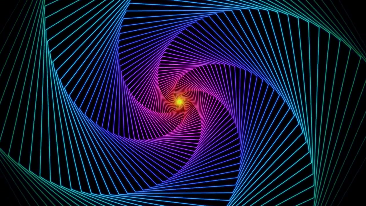 Abstract Rotating Spiral Tunnel with Vibrant Rainbow Gradient Lines