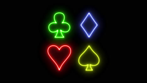 animation: the main symbols of the poker game made of flickering neon tubes