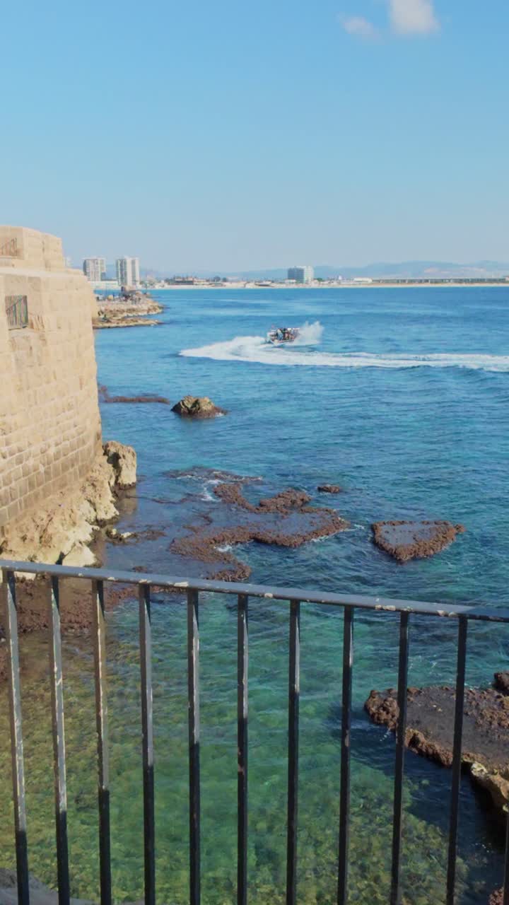 Acre old city coastline with historic stone wall