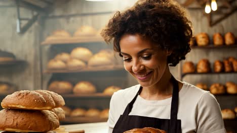 woman baker working in a bakery