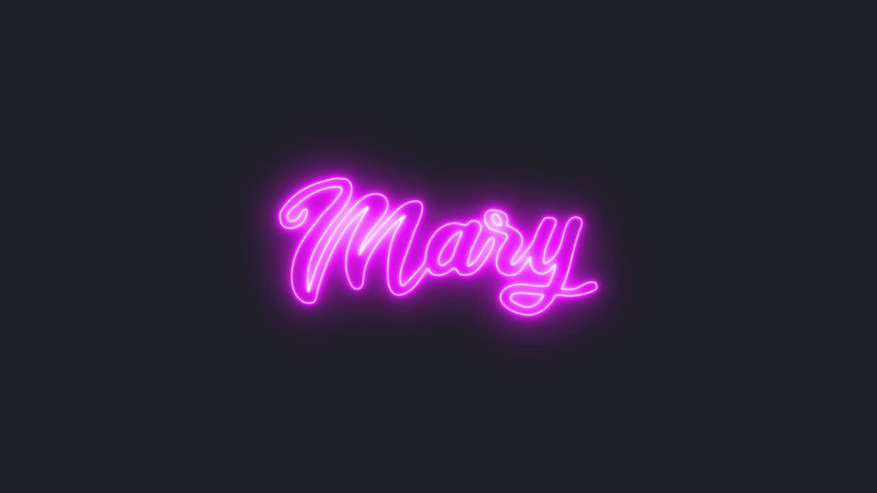un texto de neón parpadeante en rosa muestra el nombre femenino común de mary, evocando las vibraciones de la ola de vapor retro de los años 80