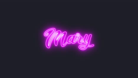 a flickering neon text in pink displays the common female name mary, evoking 1980s retro vaporwave vibes