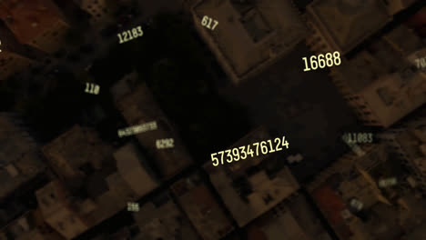 animation of falling numbers over cityscape