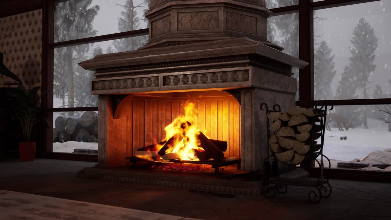 아한 겨울 벽난로 장면