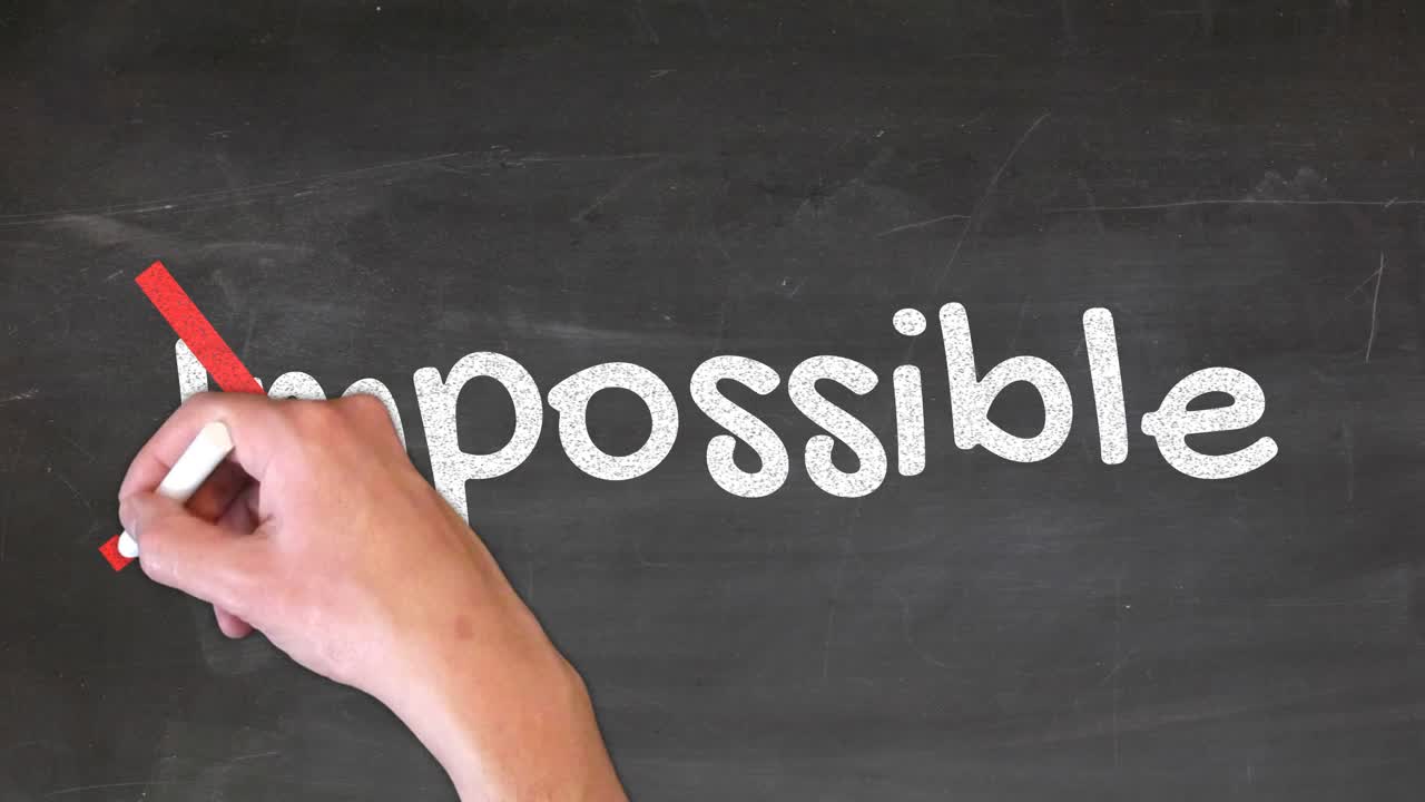 Hand drawn word Impossible turns to Possible on a blackboard