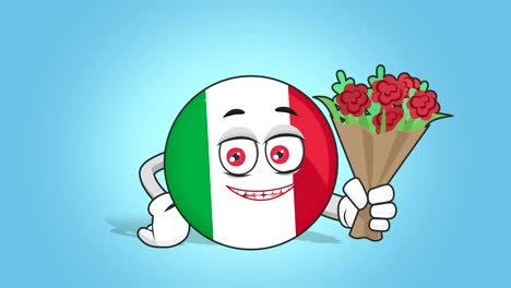 icono de dibujos animados bandera de italia flores ramo con animación de la cara con alfa mate