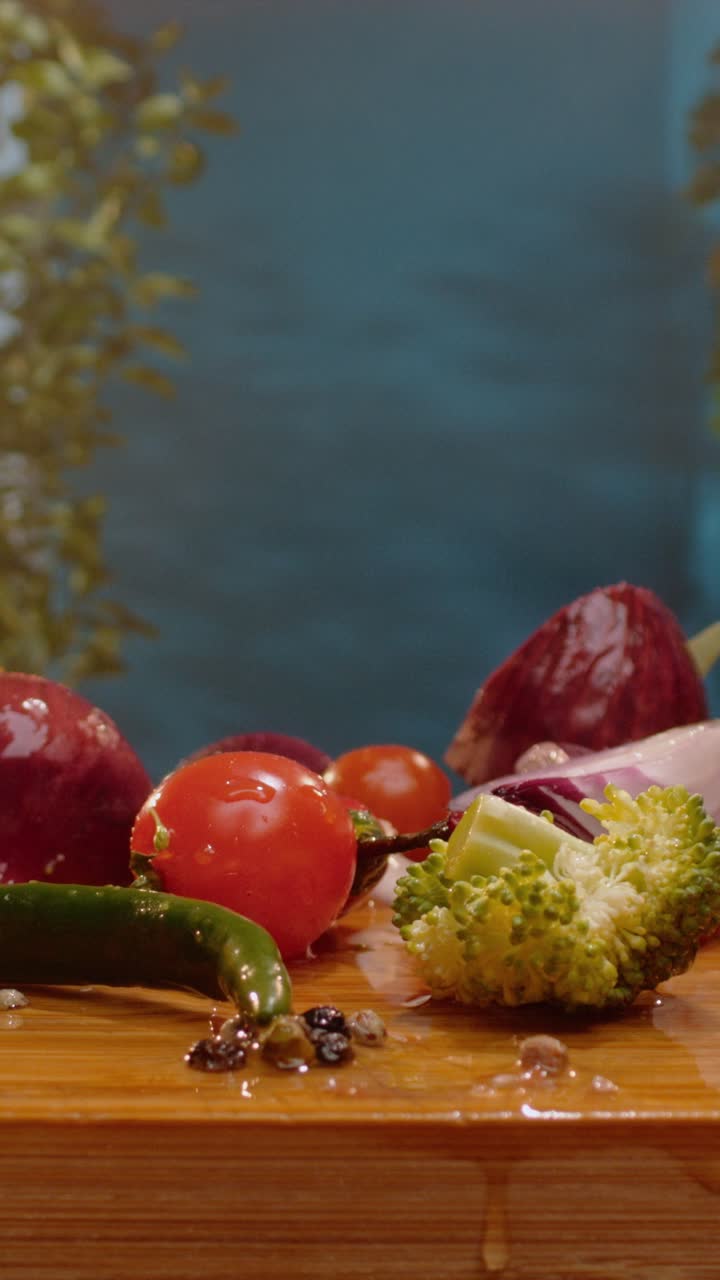 Verduras frescas en tabla de cortar
