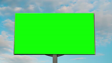 timelapse - blank green billboard and moving white clouds agains blue sky