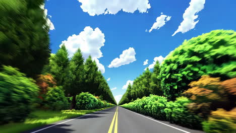 fast drive through a green forest