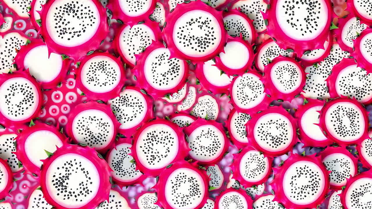 Fatias de Pitaya Rosa Vibrante em Loop Contínuo