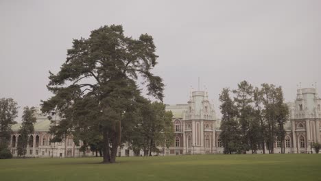 palace and park in a cloudy day