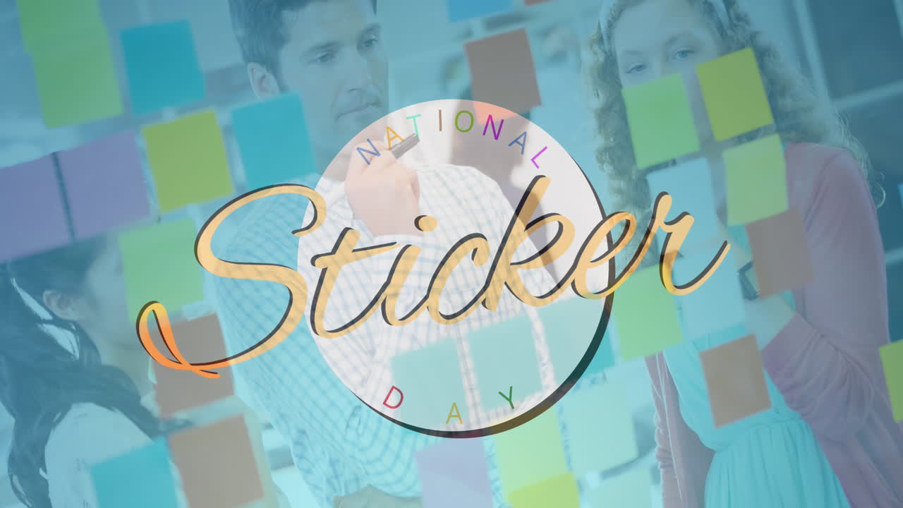 카우카스 사업가 들 위 에 다채로운 글자 로 국가 스티커 날 의 애니메이션