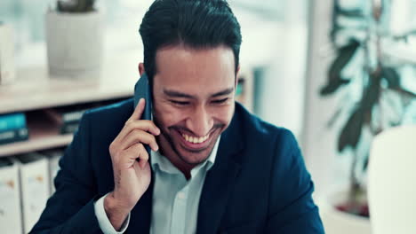 Phone-call,-happy-and-business-man-in-office