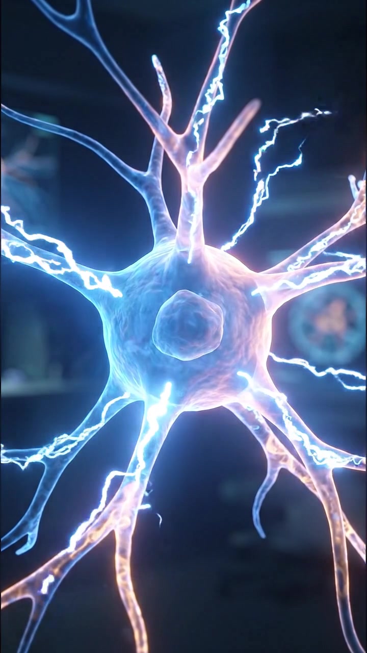 3D Animation of a Neuron Cell Firing Electrical Impulses