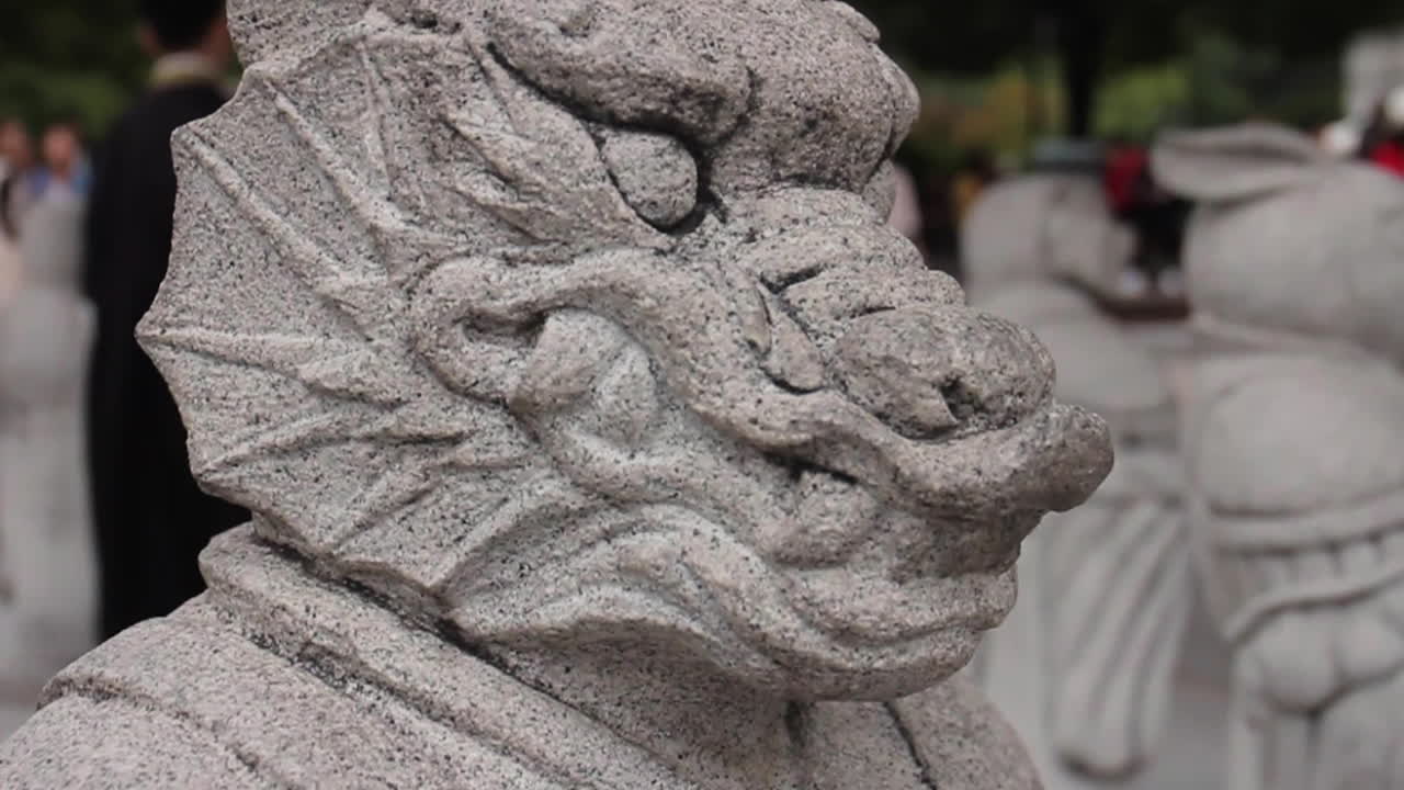Stone Dragon Statue in a Park