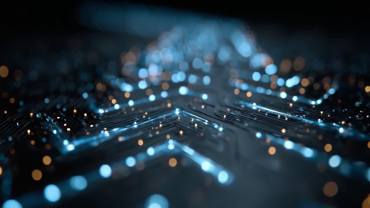 Close-Up View of a Circuit Board Featuring Brightly Colored LED Lights, Showcasing Intricate Patterns and Technology in a Dark Ambient Setting