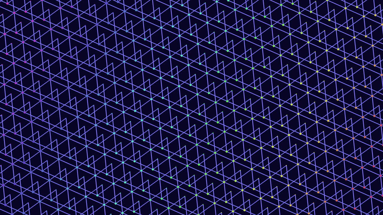 Symmetrical blue and purple grid pattern with small triangles connected by lines