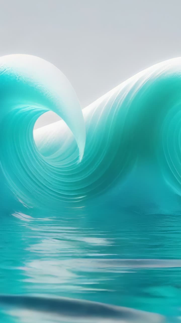 Vertical video: Shifting large curling turquoise wave forming barrel at open sea, smooth water