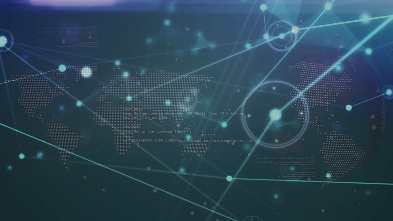 animación de la red de conexiones y procesamiento de datos diversos en el espacio digital