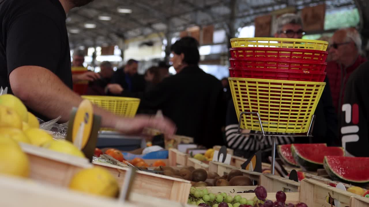Bustling Fresh Fruit Market with Various Produce