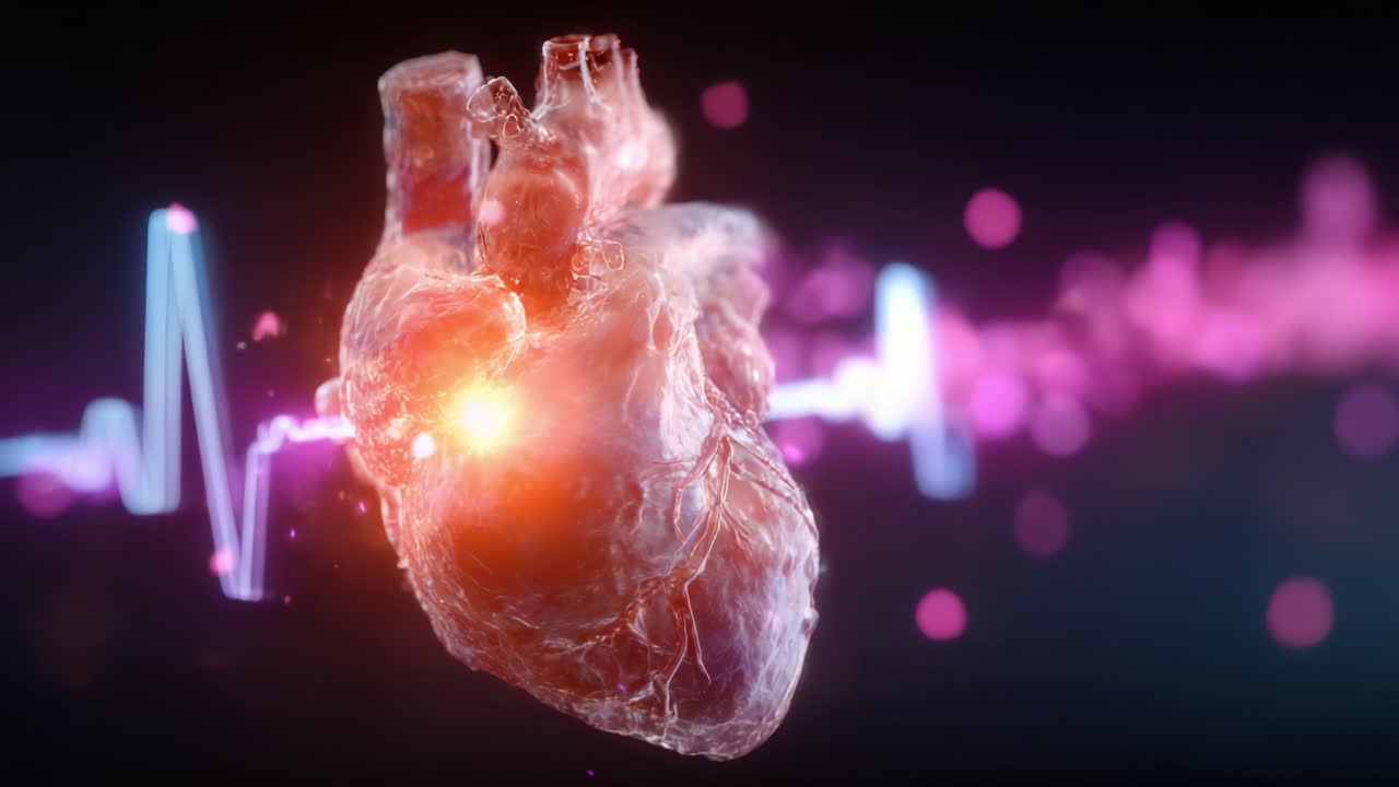 A Stunning Visual Representation of the Human Heart, Emphasizing Its Structure and Vital Role in Circulation, Accompanied by an Artistic Pulse Wave Background