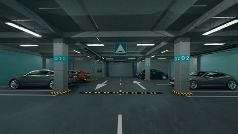estacionamiento subterráneo con automóviles. estacionamiento bajo tierra moderno. estacionamiento moderno interior completo. estacionamiento subaterráneo escena de garaje