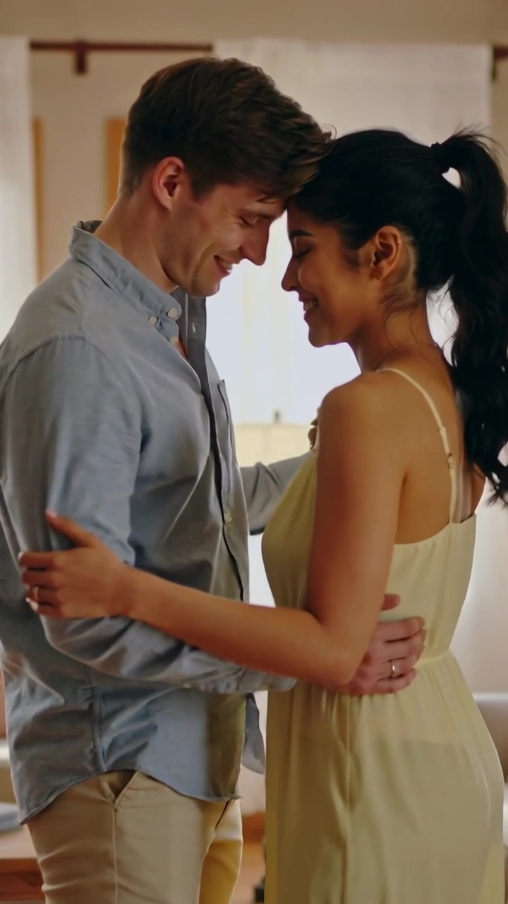 Video verticale: Uomo e donna che sorridono avvicinandosi a casa, mostrando un anello per pubblicità lifestyle.