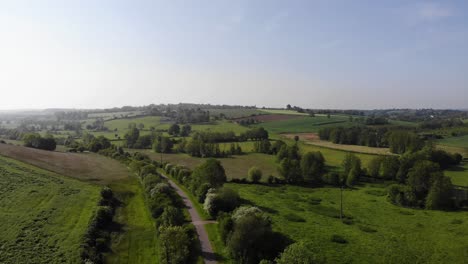 aerial rising shot of a beautiful countryside view of northern france