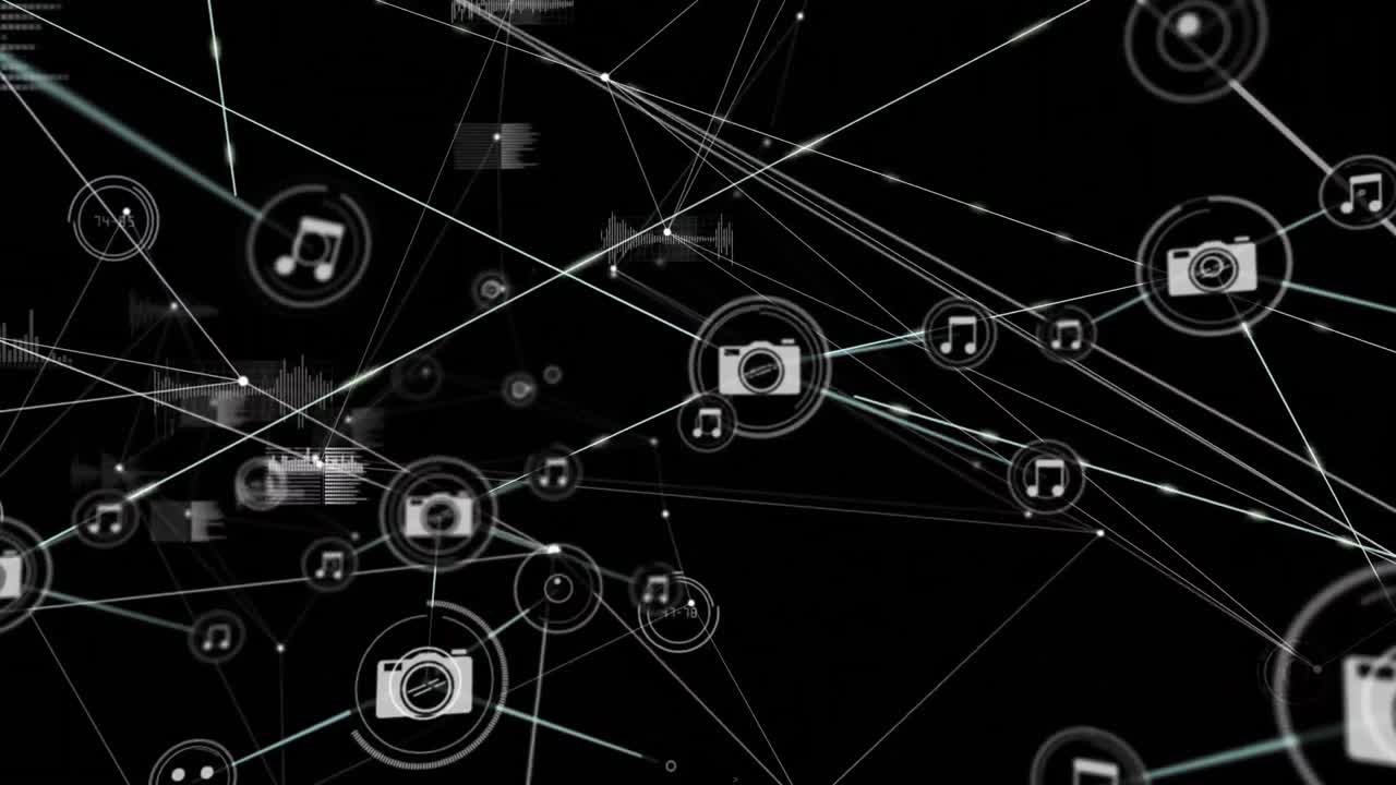 animación de la red de conexiones con las personas iconos sobre las estadísticas