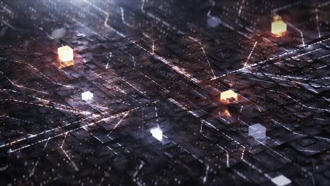 fondo digital con circuito de neón y cubo