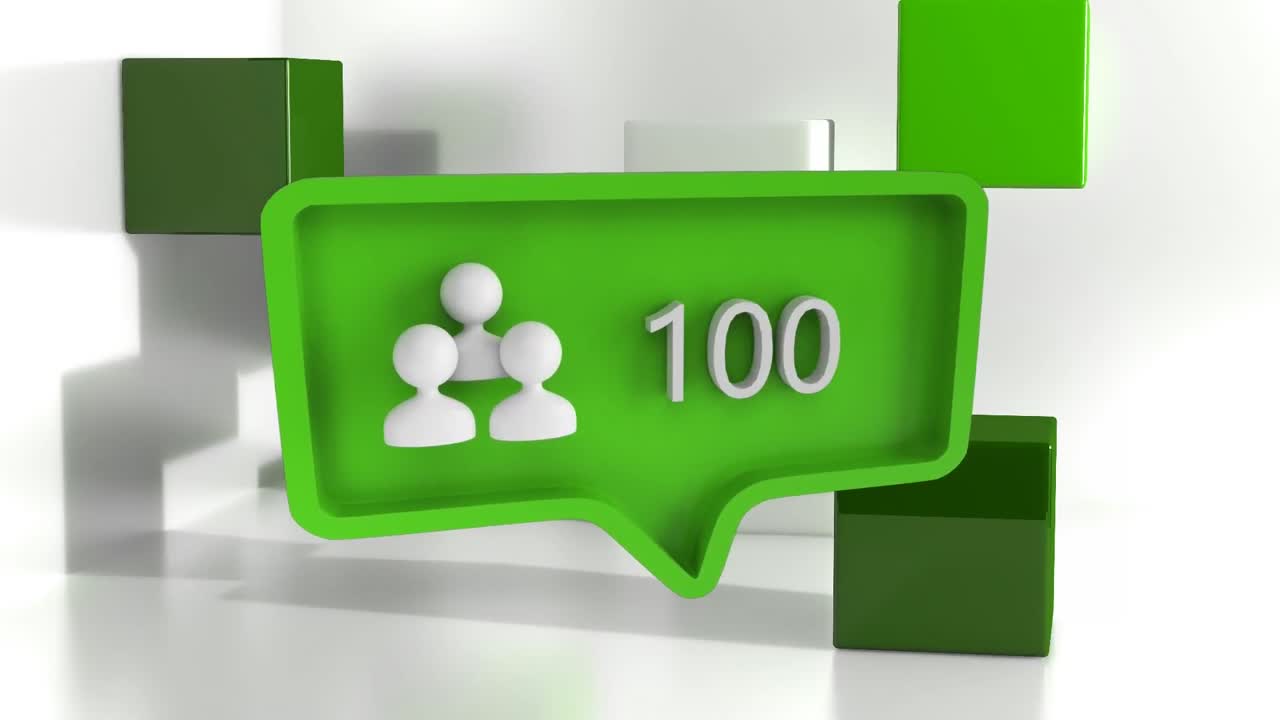 animación del icono de las redes sociales con un número creciente sobre cubos sobre fondo blanco