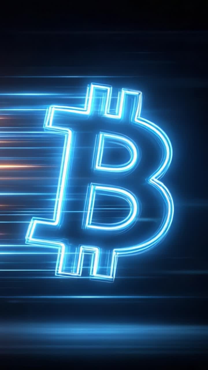 Uma representação dinâmica do Bitcoin: capturando a energia e o movimento da criptomoeda em um quadro visual brilhantemente iluminado