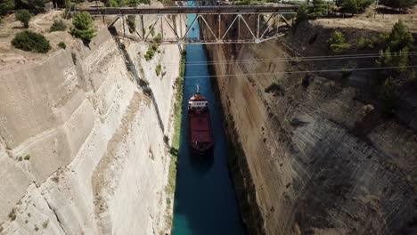 view of a boat in the corinth canal, greece