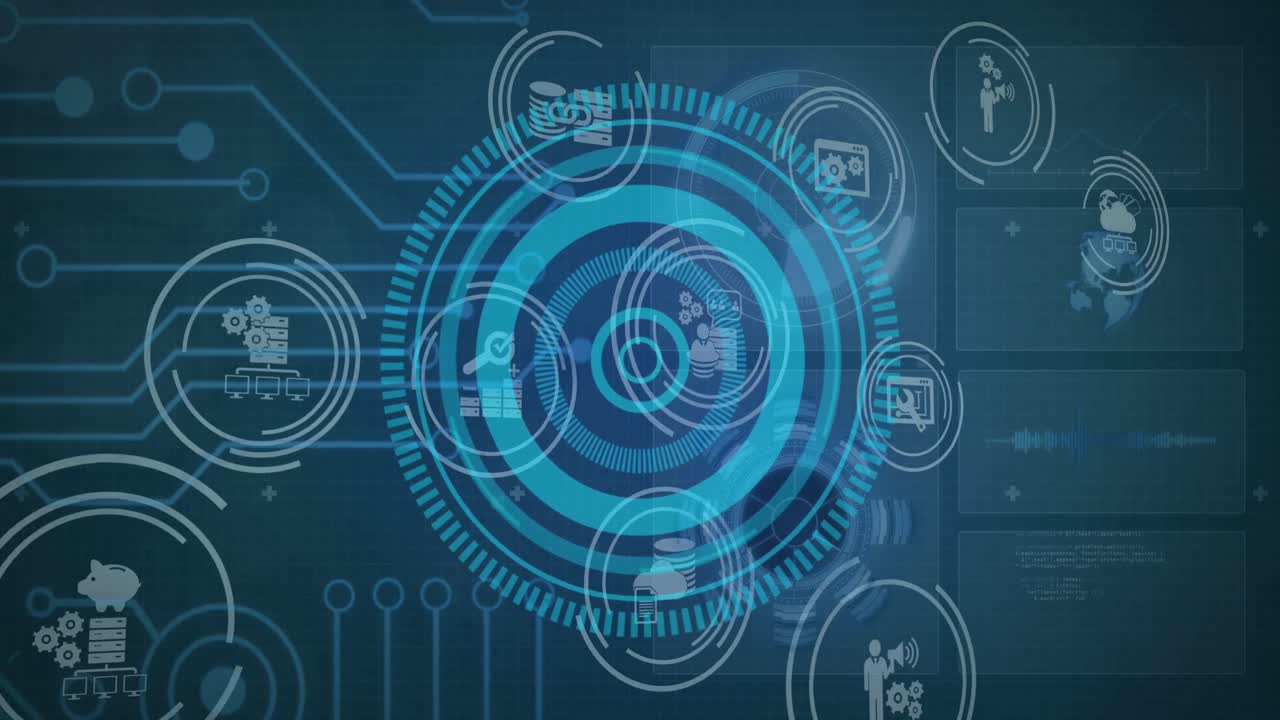 Animation of data processing over blue background