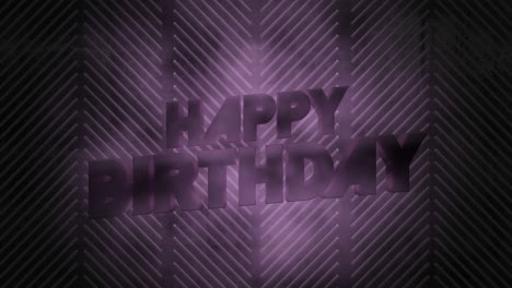 feliz cumpleaños con rayas púrpuras de neón en estilo discoteca