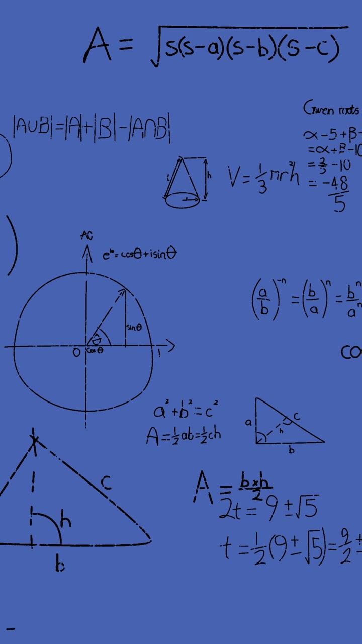 Animazione di equazioni matematiche su sfondo blu