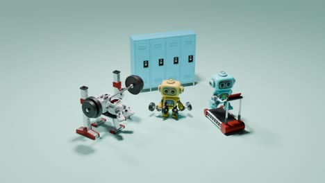 robots working out in a school gym