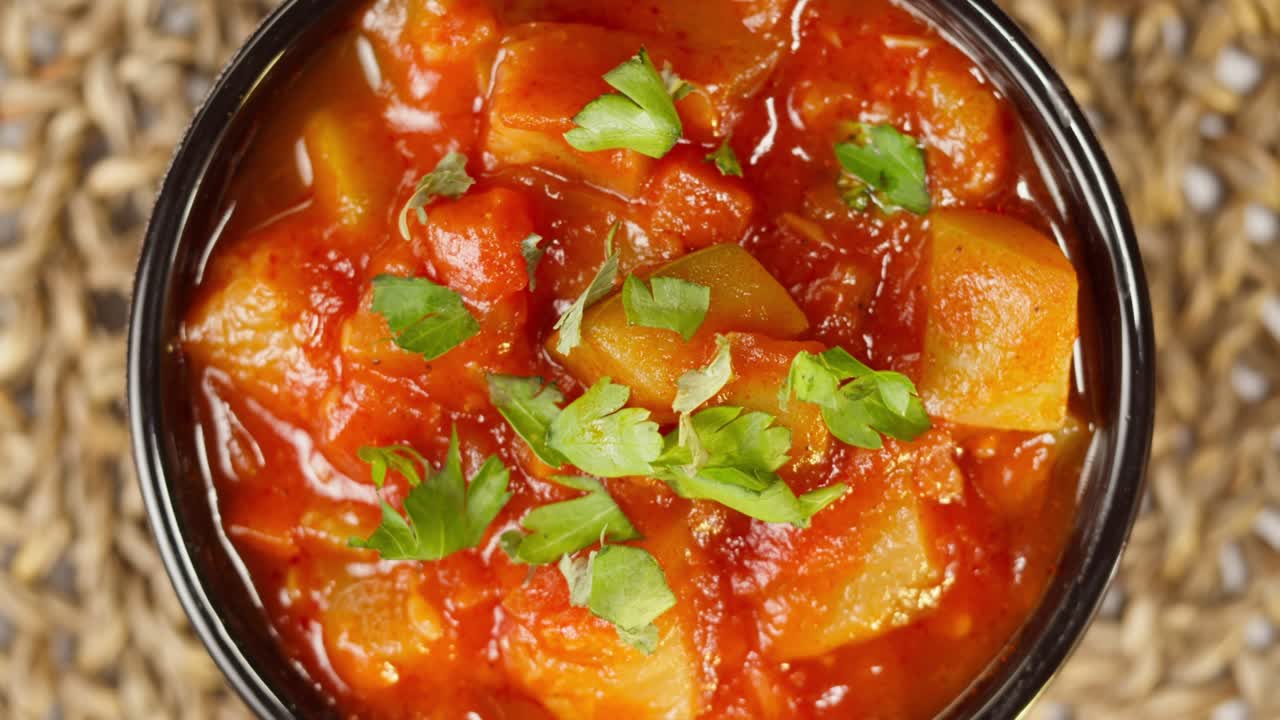 berenjena al horno, verduras en salsa de tomate, comida vegetariana. cultura de oriente medio. cocina marroquí vista superior. concepto de aperitivo frío.