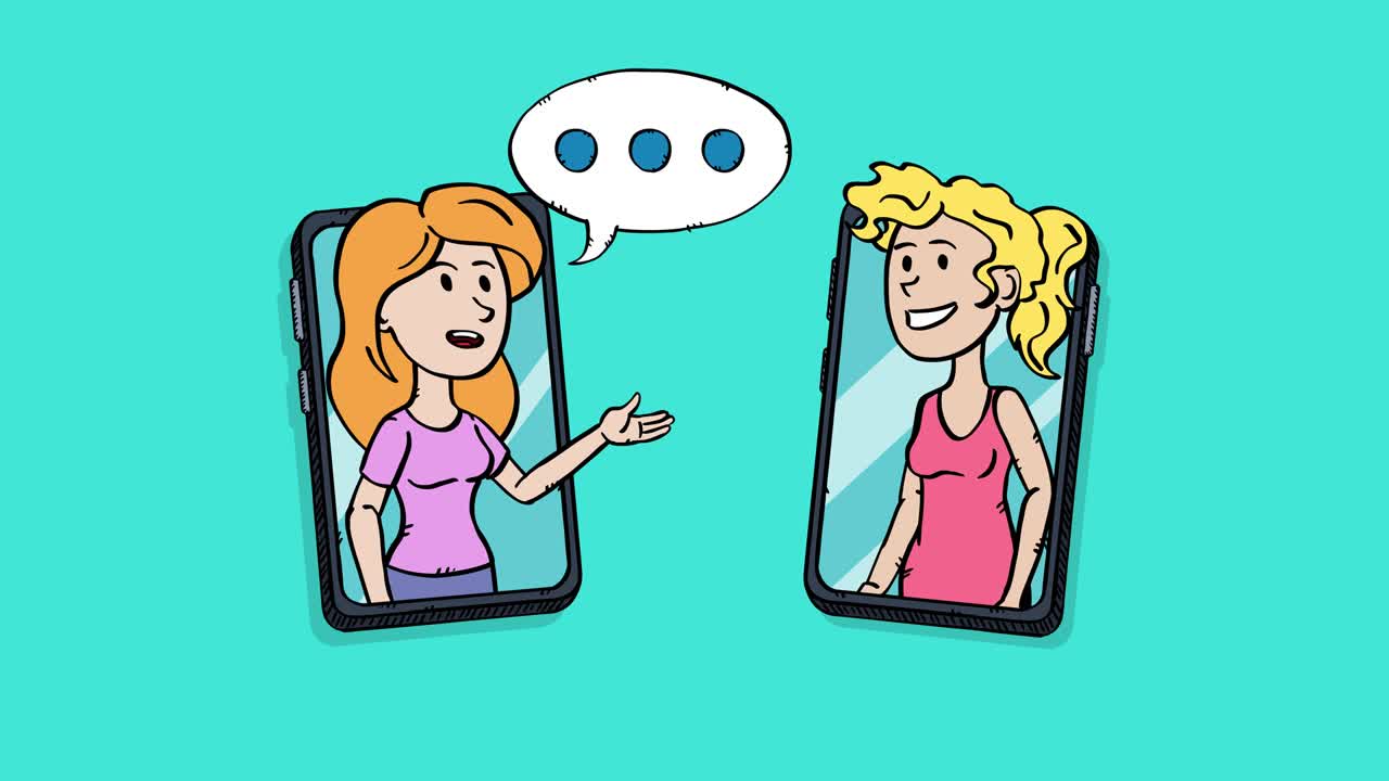 Animation of two women talking on the phone. Both are happy to talk to each other. Animation is in easy to edit loop.