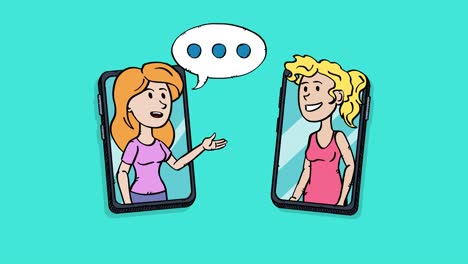 animación de dos mujeres hablando por teléfono. ambas están felices de hablar entre sí. la animación está en bucle fácil de editar.